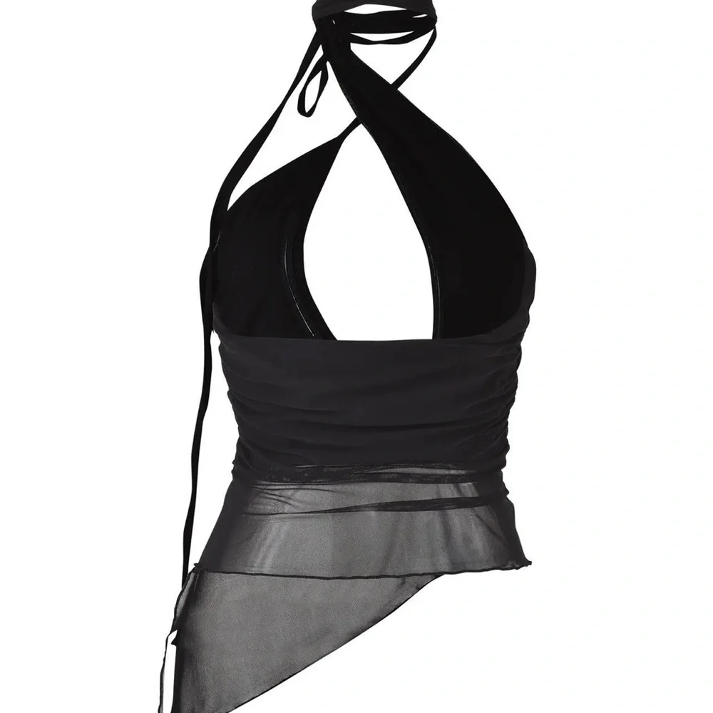 Tiger Mist Black Mesh Cutout Halter Top